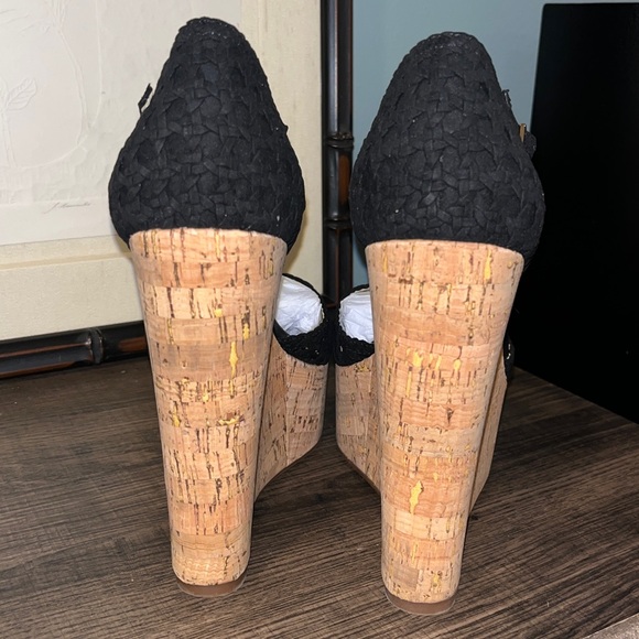 JESSICA SIMPSON Womens Black 2 Cork Wedge Woven Cut Out Marshela Round Toe sz 9 - Picture 8 of 14